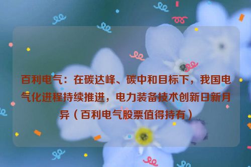 百利电气：在碳达峰、碳中和目标下，我国电气化进程持续推进，电力装备技术创新日新月异（百利电气股票值得持有）