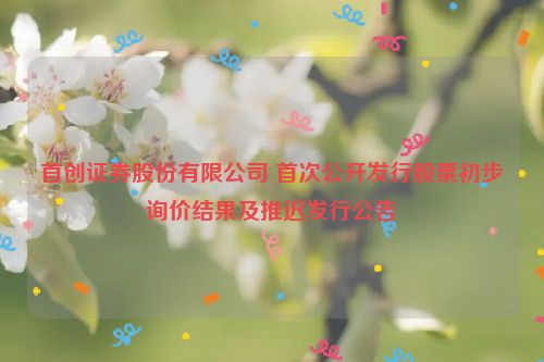 首创证券股份有限公司 首次公开发行股票初步询价结果及推迟发行公告