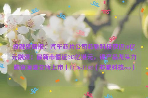 投融资周报：汽车芯片公司芯驰科技获近10亿元融资；最新市值近245亿港元，镍产品龙头力勤资源港交所上市丨11.26-12.02（芯驰科技ceo）