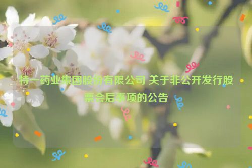 特一药业集团股份有限公司 关于非公开发行股票会后事项的公告