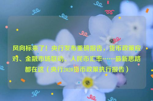 风向标来了！央行发布重磅报告，货币政策应对、金融市场联动、人民币汇率……最新思路都在这（央行2020货币政策执行报告）